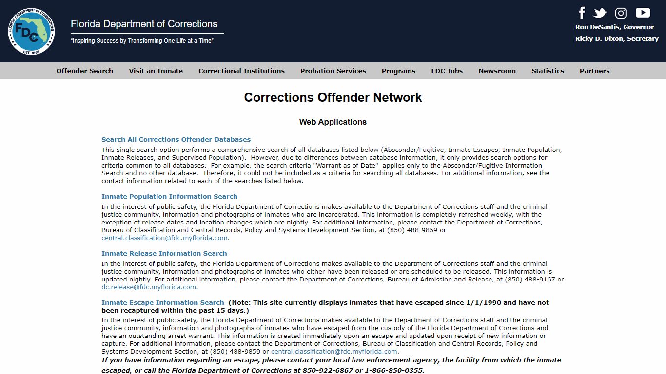 Florida Department of Corrections -- Homepage